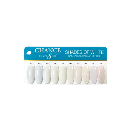 Chance Gel 0.5oz (by Cre8tion), Shade of White Collection, Full Line Of 10 Colors ( From 01 To 10)