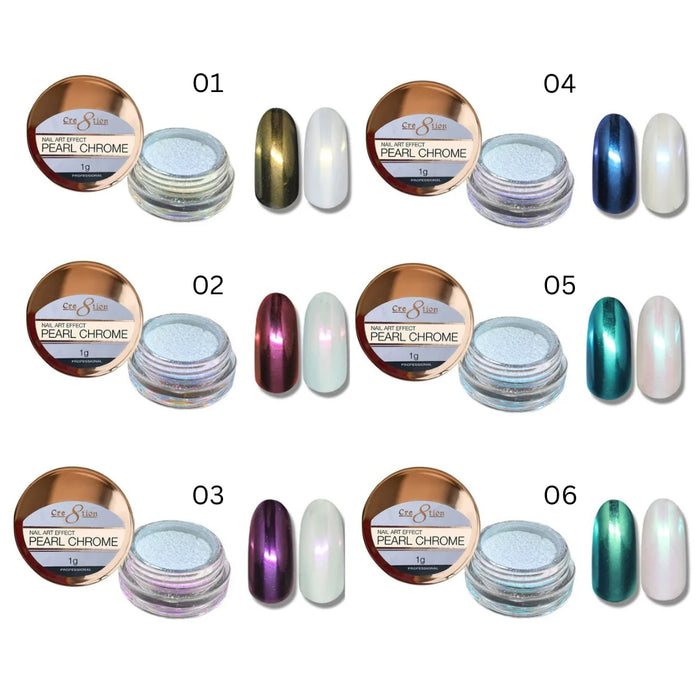 Cre8tion 1g Nail Art Effect, PEARL CHROME, 6 colors (Pk: 6 Jars/pack) 000