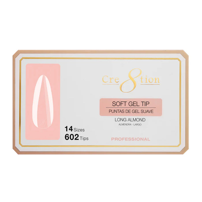 Cre8tion Soft Gel Tips- ALMOND LONG - 14 sizes, (Pk: 602 pcs/box)