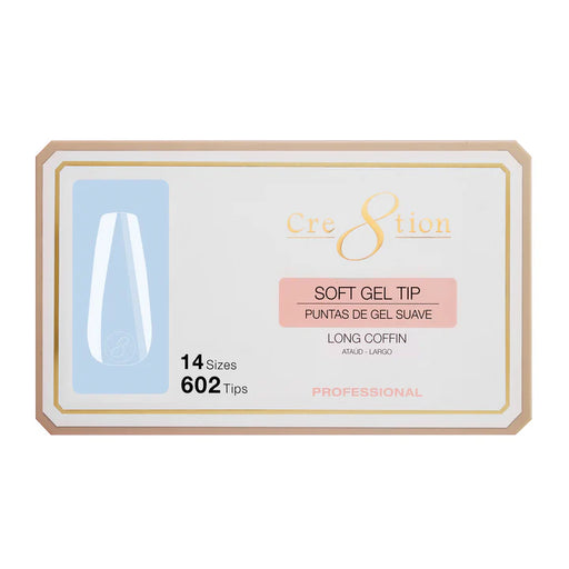 Cre8tion Soft Gel Tips - COFFIN LONG - 14 sizes, (Pk: 602 pcs/box)