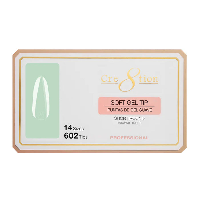 Cre8tion Soft Gel Tips - ROUND SHORT - 14 sizes, (Pk: 602 pcs/box)