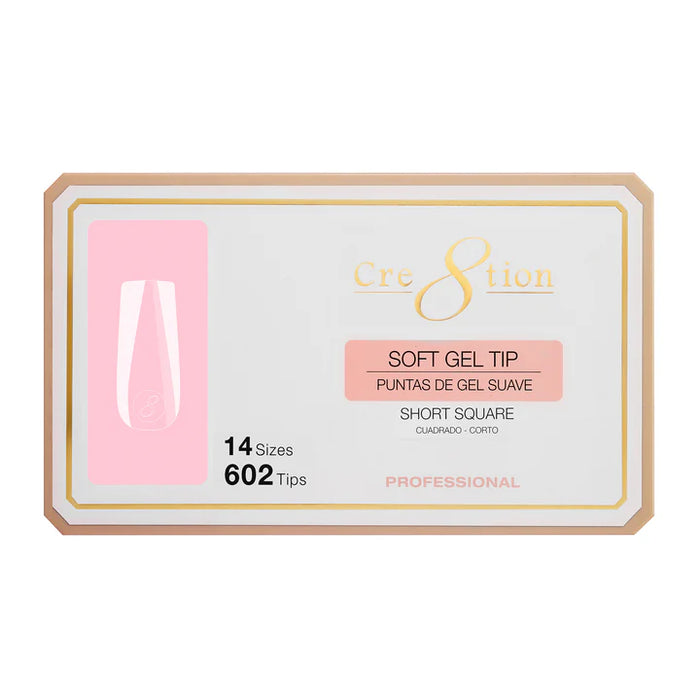 Cre8tion Soft Gel Tips - SQUARE SHORT - 14 sizes, (Pk: 602 pcs/box)