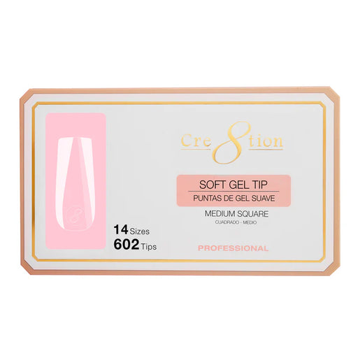 Cre8tion Soft Gel Tips - SQUARE MEDIUM - 14 sizes, (Pk: 602 pcs/box)