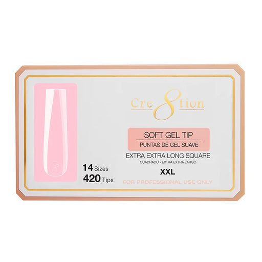 Cre8tion Soft Gel Tips - SQUARE XXL, 14 sizes, (PK: 602 pcs/box)