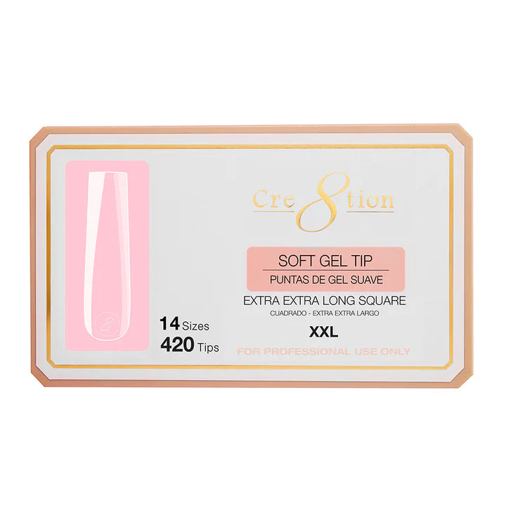 Cre8tion Soft Gel Tips - SQUARE XXL, 14 sizes, (PK: 602 pcs/box)