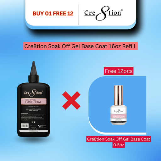 Cre8tion Gel Base Coat 16oz Refill - Buy 1 Get 12 Size 0.5oz Free