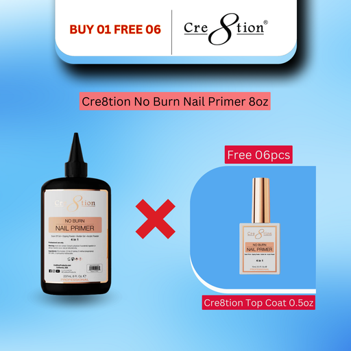 Cre8tion No Burn Nail Primer 8oz - Buy 1 Get 6 Size 0.5oz Free