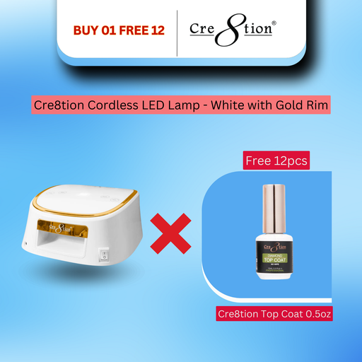 Cre8tion Cordless LED Lamp White with Gold Rim - Buy 1 Get 12 Cre8tion Top Diamond 0.5oz