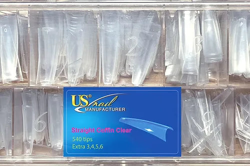 USN Straight Coffin Clear Nail Tip Box, 10493 (PK: 544 pcs/box)