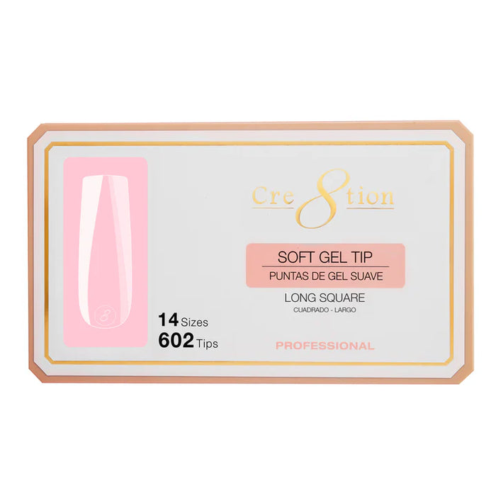 Cre8tion Soft Gel Tips - SQUARE LONG - 14 sizes, (Pk: 602 pcs/box)