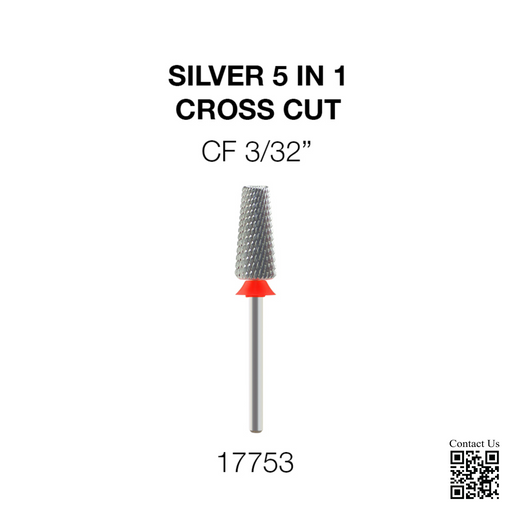 Cre8tion Silver 5 in 1 Nail Filing Bit - CF 3/32' - Cross Cut