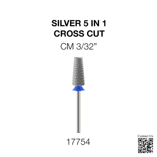 Cre8tion Silver 5 in 1 Nail Filing Bit - CM 3/32' - Cross Cut