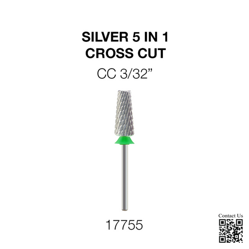 Cre8tion Silver 5 in 1 Nail Filing Bit - CC 3/32' - Cross Cut