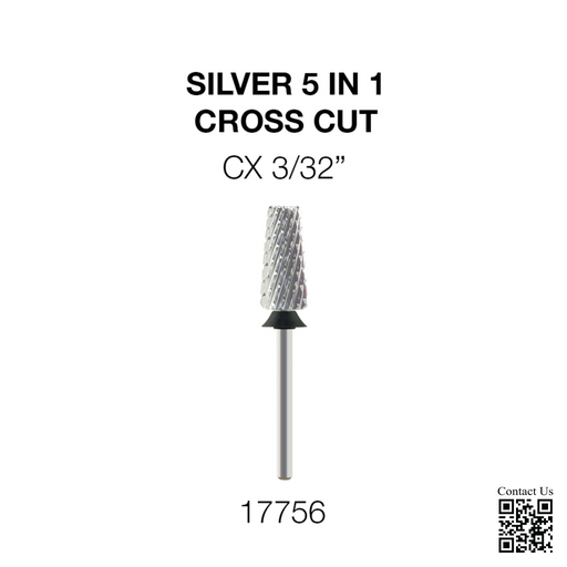 Cre8tion Silver 5 in 1 Nail Filing Bit - CX 3/32' - Cross Cut