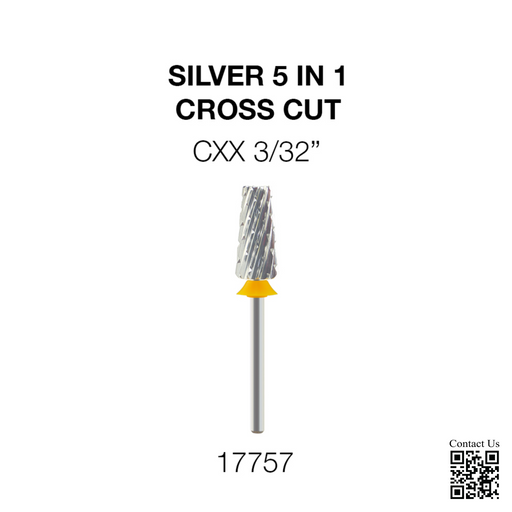 Cre8tion Silver 5 in 1 Nail Filing Bit - CXX 3/32' - Cross Cut