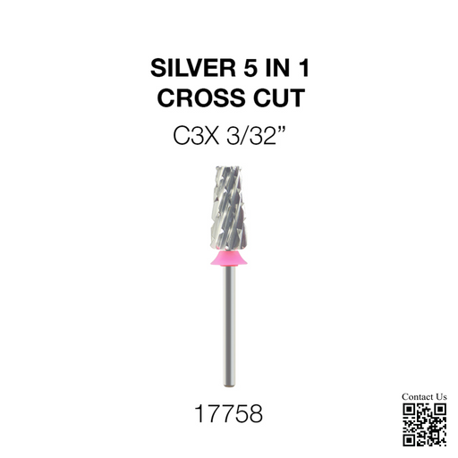 Cre8tion Silver 5 in 1 Nail Filing Bit - C3X 3/32' - Cross Cut