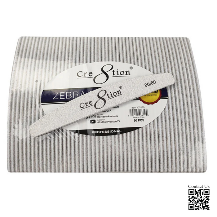 Cre8tion Premium Zebra Nail Files Harbor Bridge, Grit 100/100 (Pk: 50 pcs/pack, 30 packs/case)