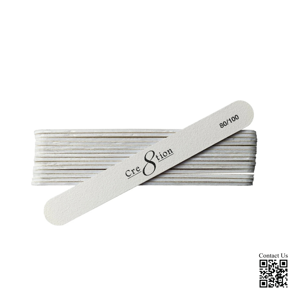 Cre8tion Disposable MINI Nail File, PLASTIC Center White , Grit 80/100, (Pk: 50 pcs/pack,100 packs/case)