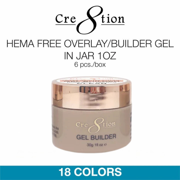 Cre8tion 1oz Hema Free Overlay/Builder Gel in Jar (18 Colors) 000