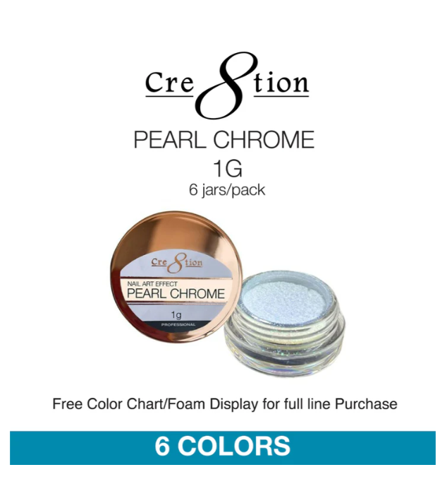 Cre8tion 1g Nail Art Effect, PEARL CHROME, 6 colors (Pk: 6 Jars/pack) 000