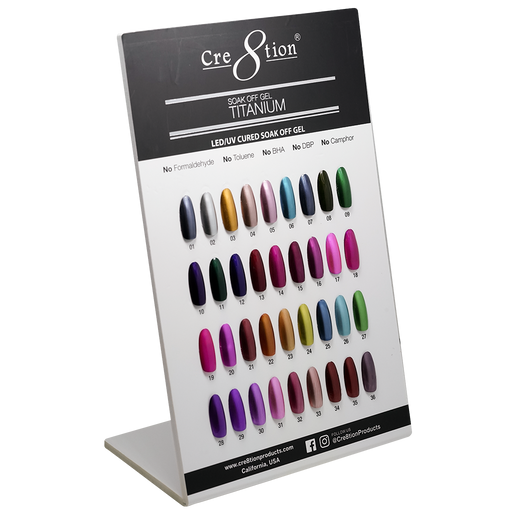 Cre8tion Titanium Gel Polish, Counter Foam Display Color Chart, 37078