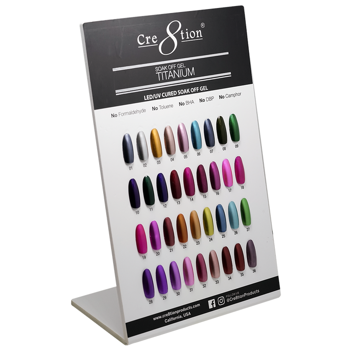 Cre8tion Titanium Gel Polish, Counter Foam Display Color Chart, 37078